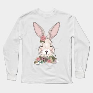 dreaming rabbit with floral ornament Long Sleeve T-Shirt